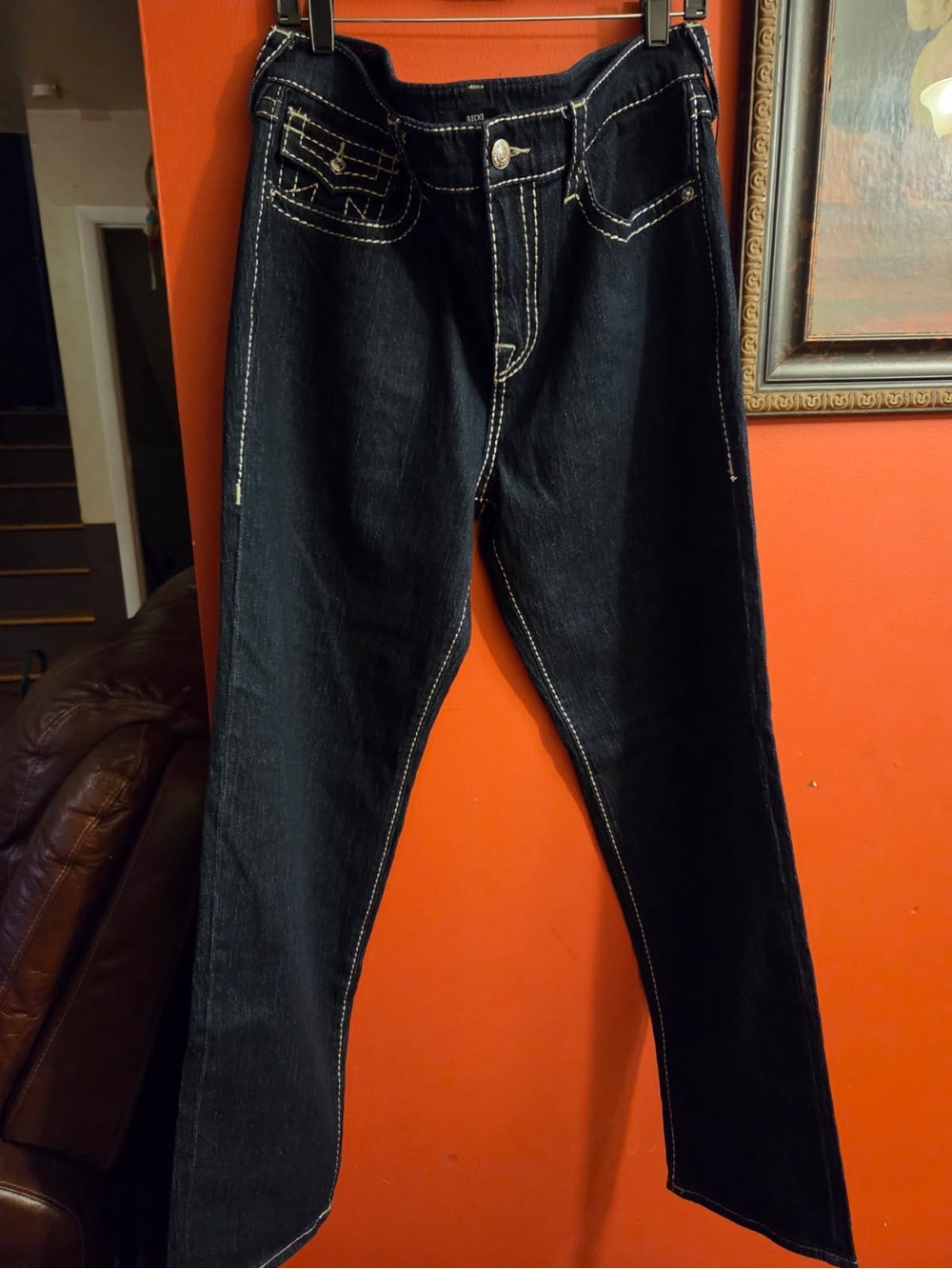 True Religion Black Jeans with White Contrast Stitching